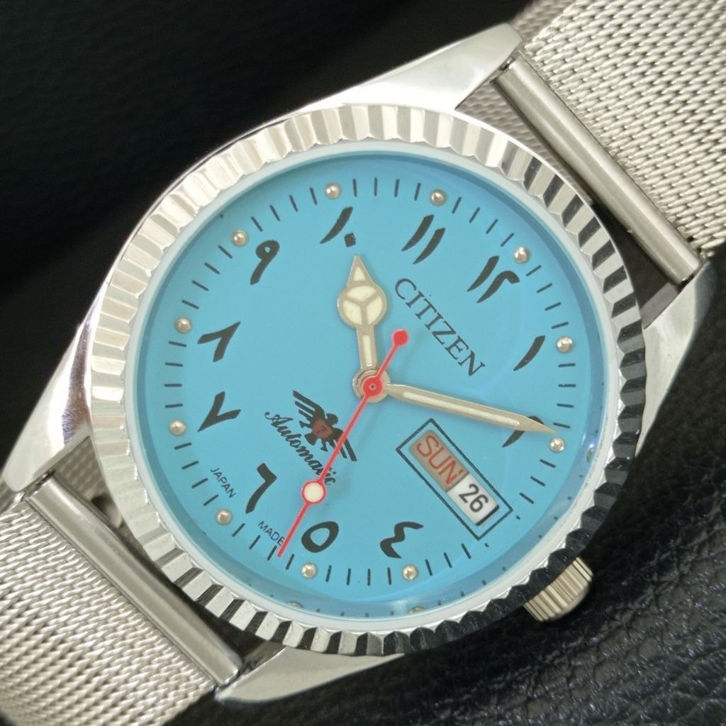 Vintage 1973 Citizen Automatic Mens Silver Watch WDaydate  Blue Accents